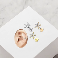 Anting-anting tusuk tulang rawan tragus, helix, flat back, stainless steel, perhiasan tindik tubuh, grosir, anting-anting labret, cincin bibir