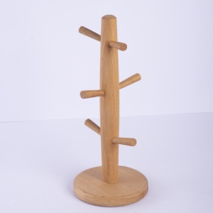 34cm Vertical Beech Wood Mug Holder <b>Tree</b> - Natural Solid Wooden Coffee Cup <b>Stand</b> - Eco-Friendly Kitchen Countertop Organizer - Product Image 1