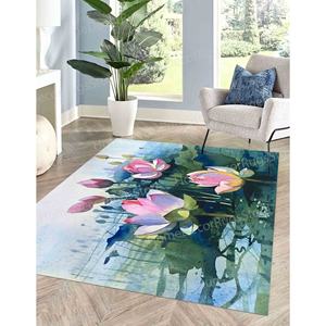 Abstract Flower <b>Printed</b> Rug: Soft, <b>Botanical</b> Indoor Rug, Machine Washable,Nonwoven Thin Rug - Product Image 2
