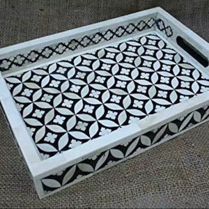 ถาดฝังกระดูกลายดอกไม้ดีไซน์ทันสมัยทำด้วยมือสุดหรูสีดำและสีขาวสำหรับตกแต่งบ้านและงานแต่งงานในราคา - Product Image 1