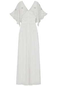 Lujo exquisito gasa A-Line hasta el suelo manga larga elegante cuello en V encaje con cuentas decorado Formal fiesta vestidos de novia - Product Image 5