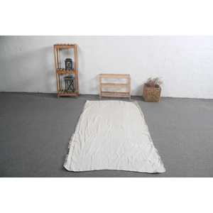 Tapis turc vintage 6,3x3,4 pieds, tapis d'appoint, tapis en laine blanc gris à pois - Product Image 3
