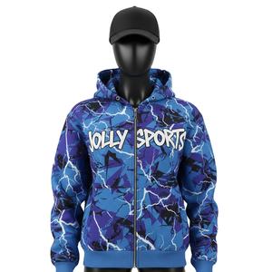Sweat à capuche zippé pour femme en tissu polaire, imprimé bleu violet éclair, impression par sublimation avec logo personnalisé, vêtements élégants, sweat à capuche zippé basique - Product Image 1