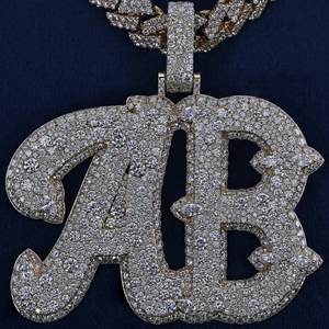 Fabricante de Joyería Hip Hop con Colgante de Letra AB Personalizado, Moissanita VVS, Plata de Ley 925, Estilo Iced Out - Product Image 1