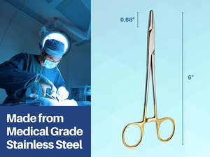 Portaagujas Mayo Hegar de 6 ", insertos T.C, destornillador de aguja chapado en oro con mordazas dentadas de bloqueo fuerte para sutura precisa - Product Image 5