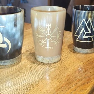 Handmade Buffalo Horn Cup With Gold Bird Design Round Shape Art <b>Collectible</b> Natural Craft - Product Image 2