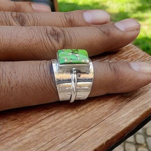 Bague de mariage en argent sterling 925 vert cuivre Turquoise pierre précieuse belle bijoux faits à la main lunette réglage incrustation coupe carrée - Product Image 4