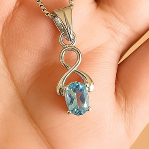 Collar con Colgante Minimalista Hecho a Mano para Mujer, Topacio Azul, Corte Ovalado, Chapado en Rodio, Plata de Ley, 1.75g, Uso Diario - Product Image 4