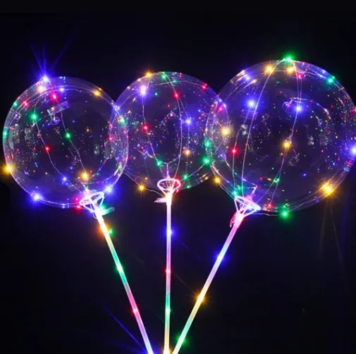 Balon cahaya transparan pegangan led dengan untaian lampu yang dapat dipompa