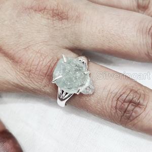 Bague pour femme en argent sterling 925 avec pierre brute naturelle d'aigue-marine, pierre de naissance de mars, style bohème - Product Image 4