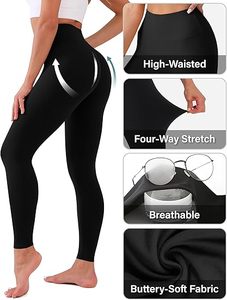 High-Waisted Full-Length Buttery Soft Yoga <b>Leggings</b> for Women Solid <b>Pattern</b> Elastic Waist for Daily Workouts Athletic Front - Product Image 5