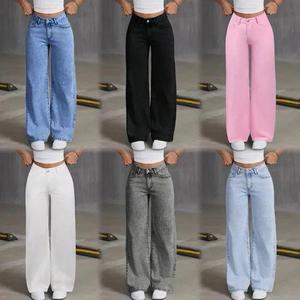 Pantalones vaqueros de cintura media estilo americano con bordado de mezclilla lavados rectos para mujer personalizados - Product Image 4