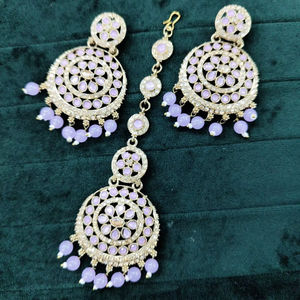 ต่างหูแบบดั้งเดิมที่มีคุณภาพสูงพร้อม Tikka สำหรับผู้หญิงเครื่องประดับมรดกอินเดียโบราณเหมาะสำหรับงานเทศกาลงานแต่งงาน - Product Image 1