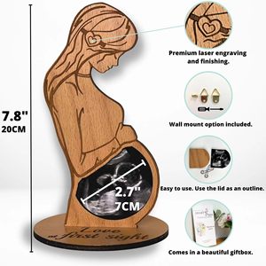 Nouveau cadeau de maternité sculpture en bois annonce de grossesse ornements décoratifs cadre photo à ultrasons bébé en bois - Product Image 2