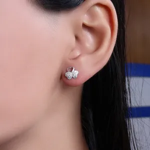 A Women's 925 Silver Butterfly <b>Stud</b> Earrings with Crystal Rhinestones Cute Elegant Everyday Wear Jewelry From Rajasthan - Product Image 4
