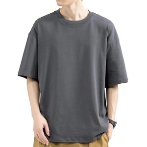 Camiseta gris oscuro de verano para hombre, cuello redondo, mangas cinco cuartos, ajuste holgado, Camiseta básica de media manga a la moda, camisetas para hombre - Product Image 1