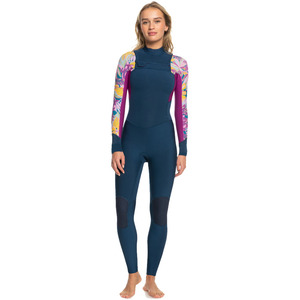 Traje de neopreno con cremallera en el pecho de día salado de 4/3mm personalizado de alta calidad para mujer con mangas estampadas florales, trajes de neopreno transpirables al por mayor - Product Image 1