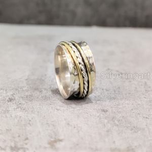 Martelé Spinner Bande Méditation Anneau 925 En Argent Sterling Femmes Pouce Anneau Fidget Bijoux Faits À La Main Fine Yoga Hommes Spinner Anneau - Product Image 5