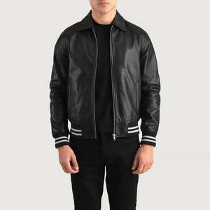 Blouson bombardier en cuir noir classique pour hommes de qualité supérieure Design à capuche léger élégant en cuir PU fermeture à glissière coupe-vent - Product Image 3