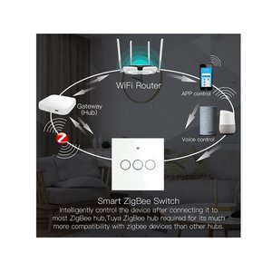 ZigBee สวิตช์ติดผนังอัจฉริยะพร้อมปุ่มสัมผัส3ปุ่มพร้อมแผงกระจกคริสตัล Tuya แอปสีขาว503กล่องสีขาว- - Product Image 2