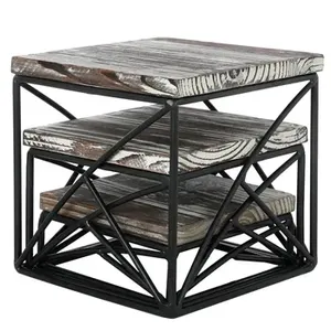 Juego de vajilla de metal de lujo de 3 soportes elevadores de hierro para pizzas y postres tapas de madera negras en diferentes tamaños Venta caliente - Product Image 5