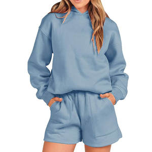 Conjunto de Sudadera con Capucha y Pantalones Cortos para Mujer, Transpirable, Último Estilo, Color Personalizado, Venta al Por Mayor - Product Image 1