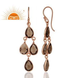 Último diseño, pendientes colgantes de piedras preciosas de cuarzo ahumado Natural chapado en oro rosa, fabricante de joyería fina Demi - Product Image 2