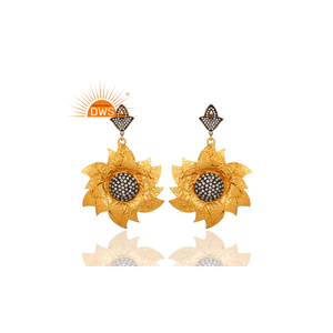 Pendientes Colgantes de Diseño Floral con Circonita Blanca y Plata 925 Chapada en Oro de 18k, Joyería de Diseño, Fabricante - Product Image 1