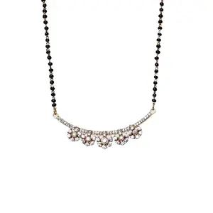 Collier Mangalsutra en diamant avec chaîne de perles noires, cadeau élégant pour femmes - Product Image 4