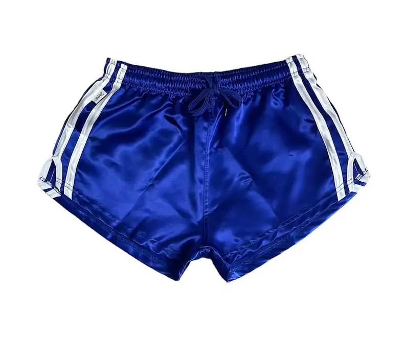 Shorts personalizados de fundo atlético em cetim brilhante de qualidade para academia e natação Shorts de corte alto de nylon vintage de cetim brilhante