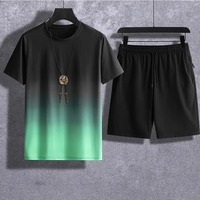 Personalizado para hombres 2025 nuevo Hong Kong viento gradiente verano fino suelto traje deportivo de secado rápido para hombres traje de dos piezas fresco