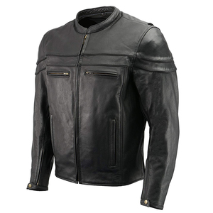 Blouson en cuir pour homme, blouson de moto en cuir noir économique avec doublure intérieure pour homme - Product Image 3