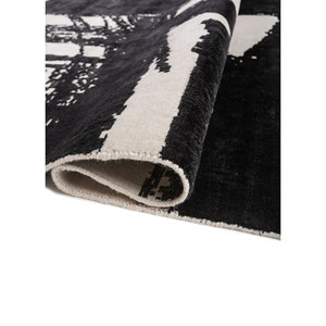 Tapis Contour Gris Noir en Laine et Soie de Bambou Tissé à la Main, Motif Abstrait Classique Rectangulaire pour la Maison, le Couloir, en Viscose HWB-1021 pour Adolescents - Product Image 2