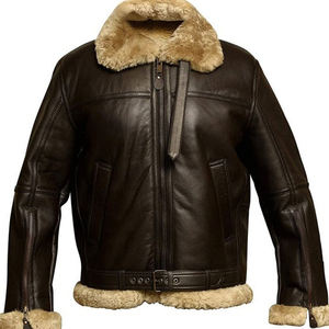 Veste en cuir pour homme de haute qualité en fourrure de mouton, style aviateur, hiver, avec logo personnalisé pour homme, vente en gros - Product Image 1