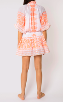 Collection garde-robe de vacances Robe blouson lumineuse pour femmes en orange imprimé Dhaka inspiré de l'art indien Robe courte à formes les plus vendues