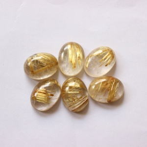 Exclusivo de alta calidad 100% de Cuarzo rutilado dorado natural forma ovalada cabujón de piedras preciosas calibrado de diferentes tamaños Wow Gem - Product Image 2