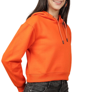 <b>Women's</b> Winter Orange Cropped Hooded Eco-Friendly Fleece Casual Streetwear Workout <b>Zip</b>-<b>up</b> Sweatshirt <b>Tops</b> Wholesale OEM Rate - Product Image 3