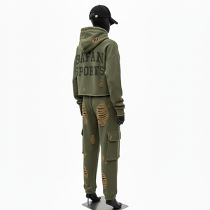 Conjunto Deportivo de Felpa Premium para Hombre, 320 GSM, Color Oliva, Sudadera con Capucha y Pantalones Jogger, Logotipo Personalizado Bordado, Tallas Grandes - Product Image 5