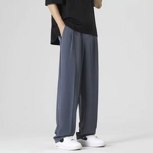 Été mince droit lâche glace soie pendentif sentiment polyvalent costume pantalon hommes solide bouton fermeture éclair poches mode pantalon décontracté - Product Image 4