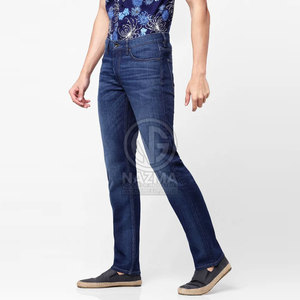 Customized Mid <b>Waist</b> Lightweight Casual Dark Wash Breathable Quick Dry 100% Cotton Men's Jeans Pants - Product Image 5