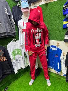 เสื้อมีฮู้ดซักได้สำหรับผู้ชายขนาดใหญ่พิเศษกางเกงขาบานปักลาย3D แบบสตรีทแวร์สีพื้นแบบกำหนดเอง - Product Image 4