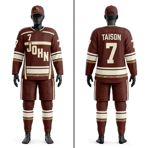 Uniforme de hockey sur glace pour femmes, 220 GSM, maille polyester premium, marron rouille, or, crème, panneaux graphiques, logo d'équipe sublimé - Product Image 2