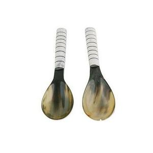 2024 serveur de salade de corne à la mode avec poignée décorative outils de salade d'os de corne cuillère et fourchette à salade prix raisonnable fabriqué en inde - Product Image 1