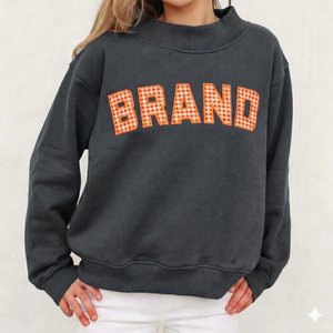 Women's Navy Blue Oversized Mock Neck Brand Gingham Graphic Sweatshirt <b>Drop</b> Shoulder Long Sleeve Casual Fleece Pullover Loose - Product Image 4