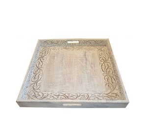 Decorative wooden serving <b>tray</b> with carved details and durable structure suitable for serving snacks <b>tea</b> at parties - Product Image 5