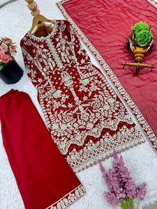 La última ropa de fiesta india y pakistaní bordada personalizable Sharara Gharara Top y Ropa Étnica Dupatta precio al por mayor - Product Image 4