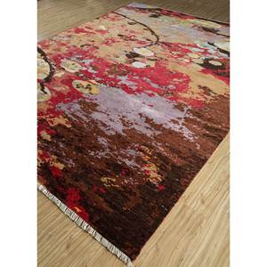 Alfombra Rectangular Grande de Lana y Viscosa Anudada a Mano, Color Rojo Anaranjado, Diseño Abstracto para Sala de Estar, Regalo para el Hogar - Skwv-12 - Product Image 2