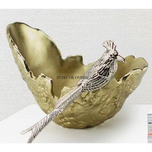 Cuenco chapado en oro fundido de aluminio de forma irregular con diseño de pájaro pulido brillante plateado Tazón de centro de mesa para el hogar y el hotel - Product Image 1