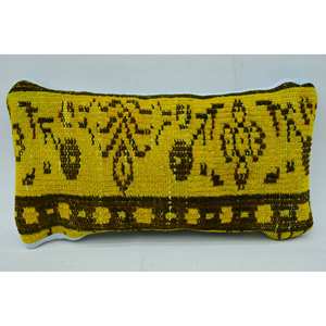 Almohada de lana de retazos Kantha amarilla, cojín decorativo de 8x16 pulgadas, estampado de tejido cuadrado bordado Floral Vintage para Navidad - Product Image 1