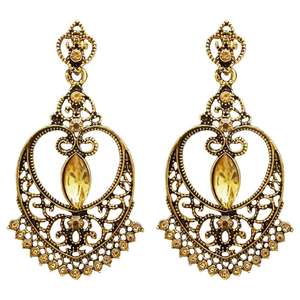 Pendientes colgantes de piedra austriaca marrón chapados en oro antiguo Kriaa Fine Stud 1312001 - Product Image 1